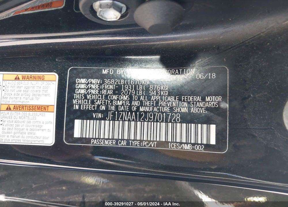2018 TOYOTA 86 VIN: JF1ZNAA12J9701728