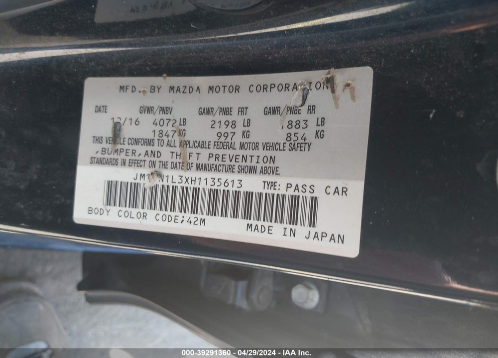 2017 MAZDA 3 TOURING 2.5 VIN: JM1BN1L3XH1135613