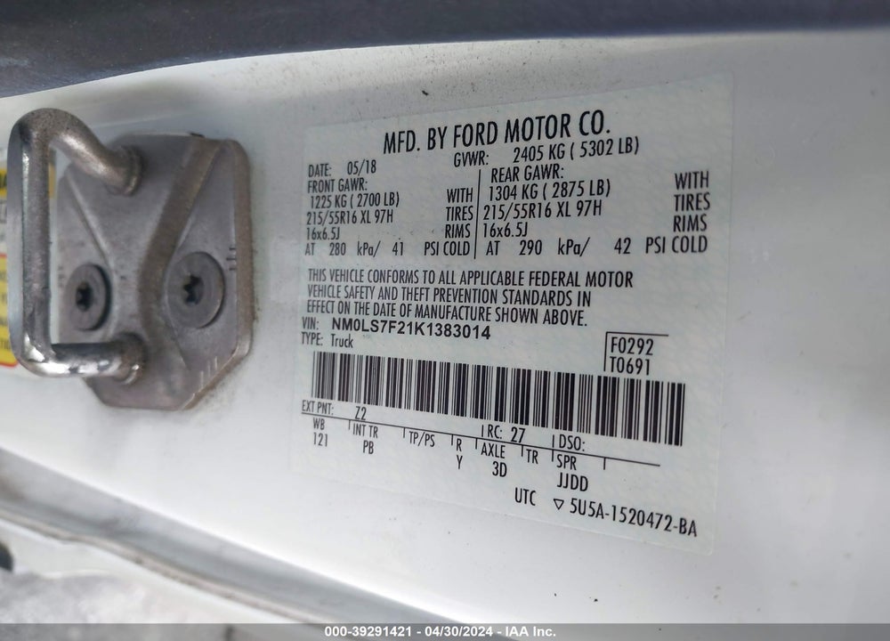 2019 FORD TRANSIT CONNECT XLT VIN: NM0LS7F21K1383014