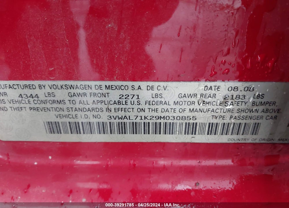2009 VOLKSWAGEN JETTA TDI VIN: 3VWAL71K29M030855