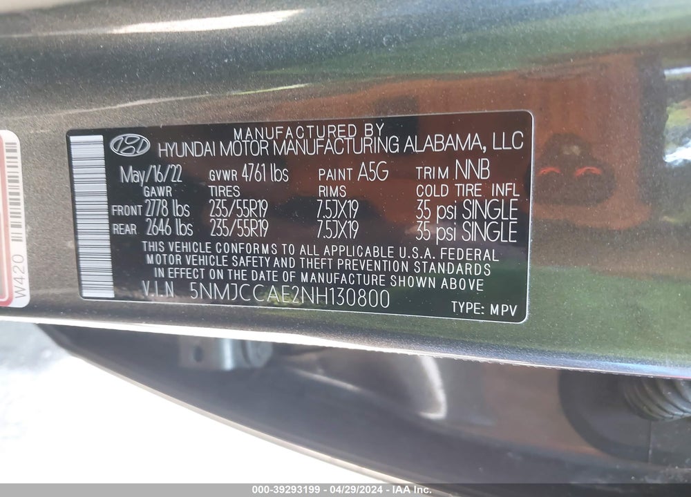 2022 HYUNDAI TUCSON SEL VIN: 5NMJCCAE2NH130800