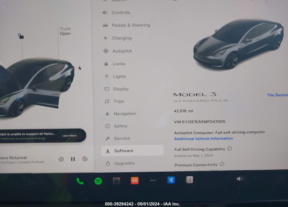2021 TESLA MODEL 3 STANDARD RANGE PLUS REAR-WHEEL DRIVE VIN: 5YJ3E1EA5MF047005