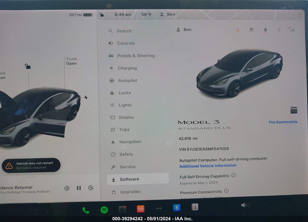 2021 TESLA MODEL 3 STANDARD RANGE PLUS REAR-WHEEL DRIVE VIN: 5YJ3E1EA5MF047005