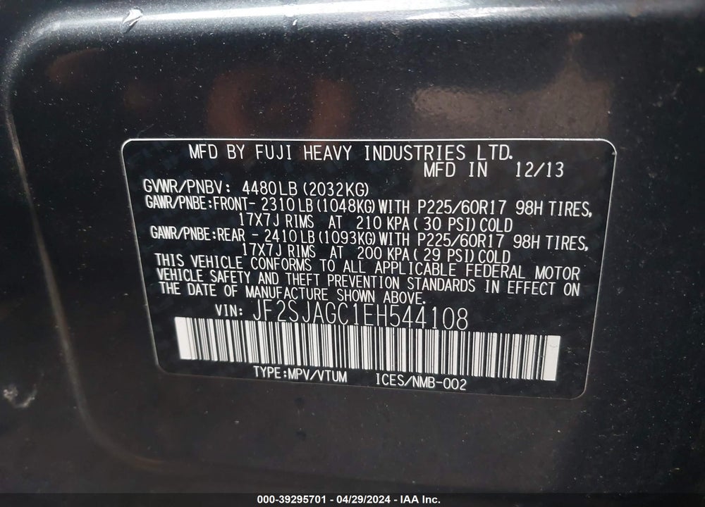 2014 SUBARU FORESTER 2.5I PREMIUM VIN: JF2SJAGC1EH544108