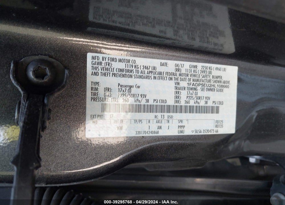 2017 FORD C-MAX ENERGI SE VIN: 1FADP5EU2HL108660
