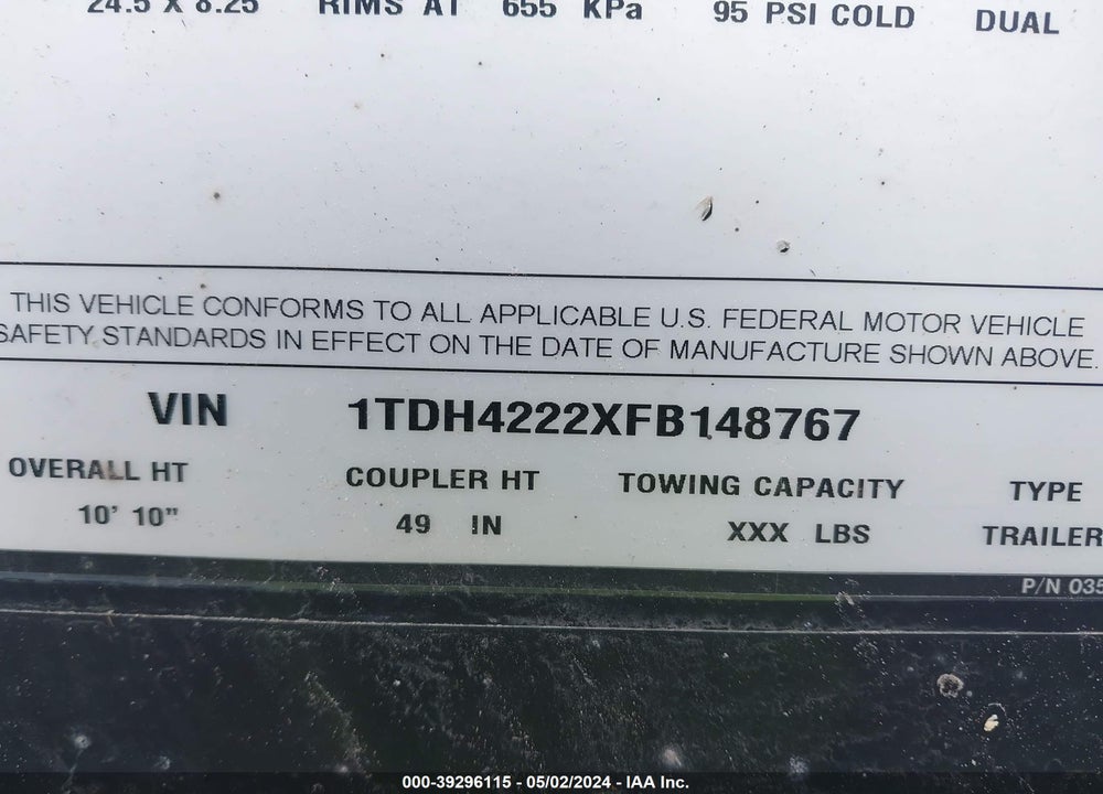 2015 TRAILER TIMPTE VIN: 1TDH4222XFB148767