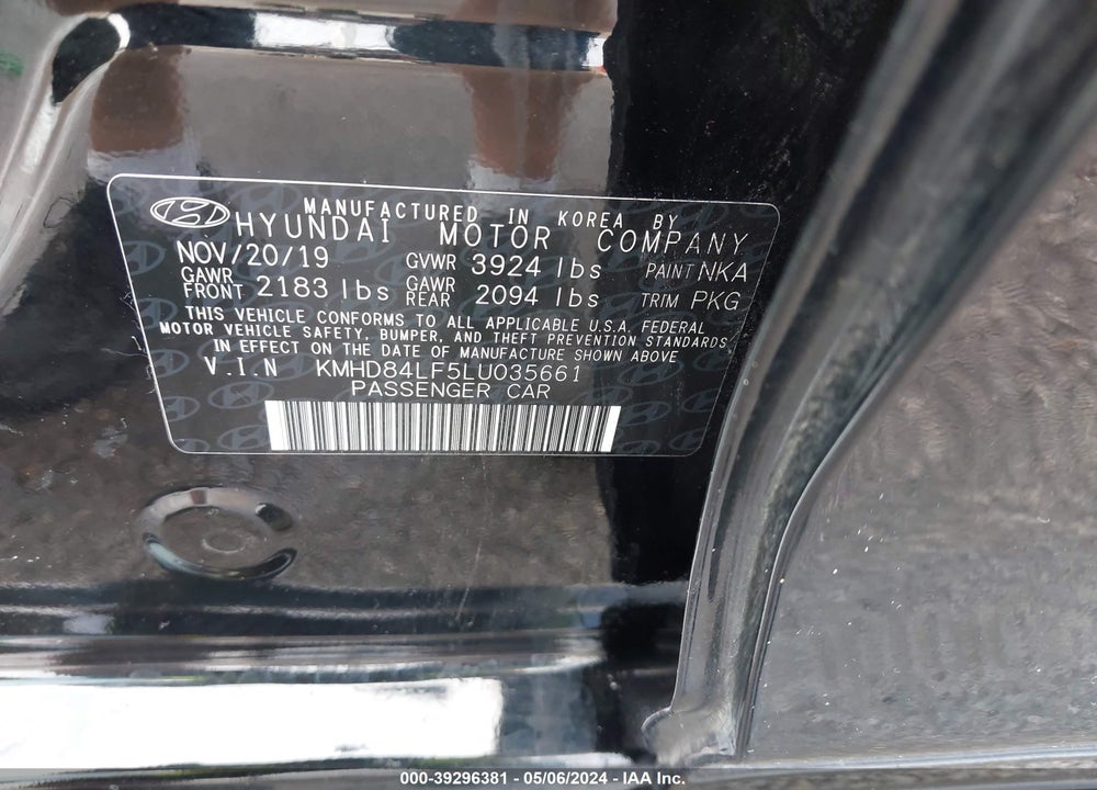 2020 HYUNDAI ELANTRA SEL VIN: KMHD84LF5LU035661