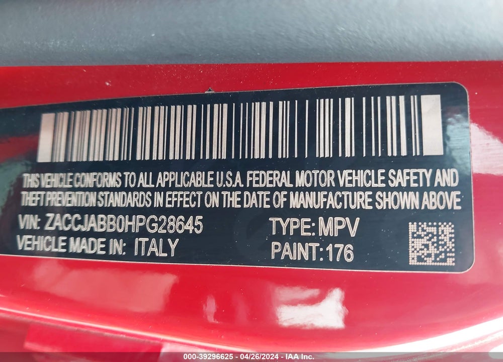 2017 JEEP RENEGADE LATITUDE FWD VIN: ZACCJABB0HPG28645