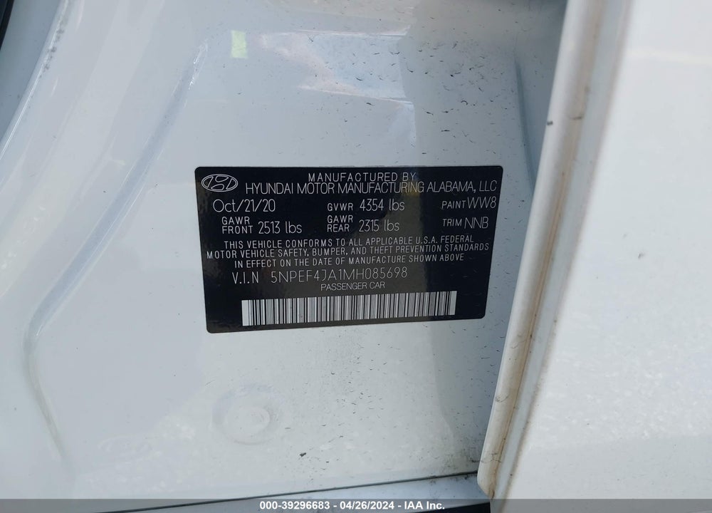 2021 HYUNDAI SONATA SEL VIN: 5NPEF4JA1MH085698