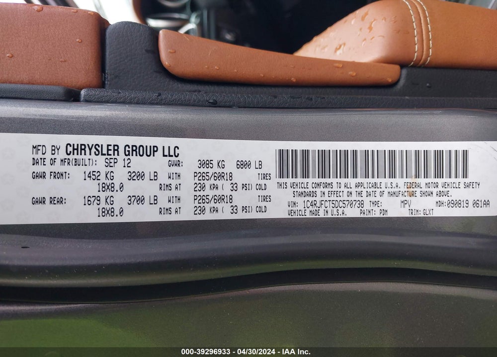 2013 JEEP GRAND CHEROKEE OVERLAND SUMMIT VIN: 1C4RJFCT5DC570738