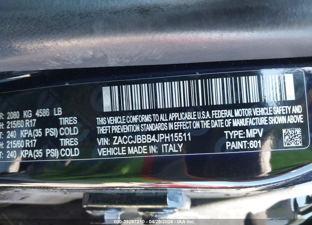 2018 JEEP RENEGADE LATITUDE 4X4 VIN: ZACCJBBB4JPH15511