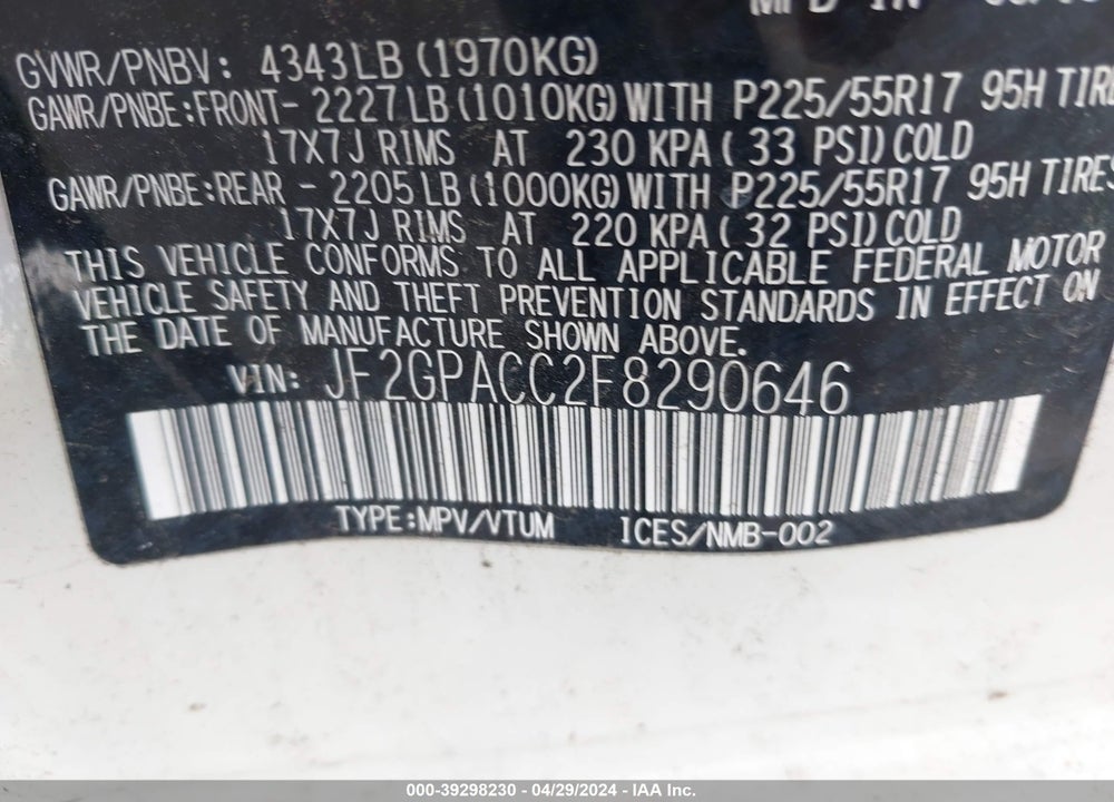 2015 SUBARU XV CROSSTREK 2.0I PREMIUM VIN: JF2GPACC2F8290646