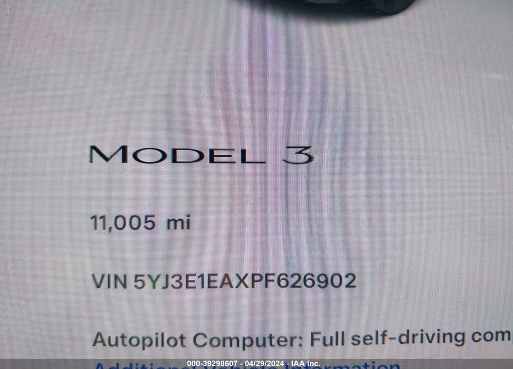 2023 TESLA MODEL 3 VIN: 5YJ3E1EAXPF626902