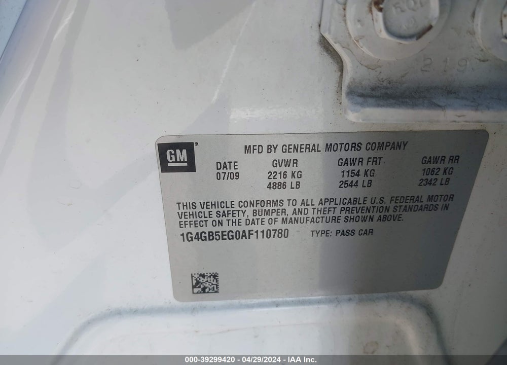 2010 BUICK LACROSSE CX VIN: 1G4GB5EG0AF110780