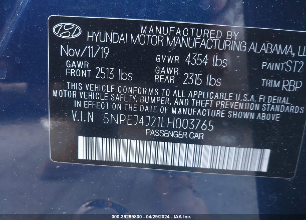 2020 HYUNDAI SONATA SEL PLUS VIN: 5NPEJ4J21LH003765