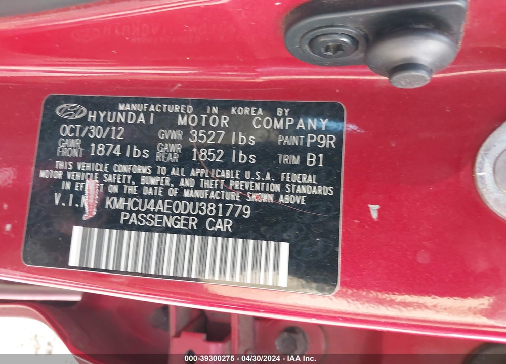 2013 HYUNDAI ACCENT GLS VIN: KMHCU4AE0DU381779