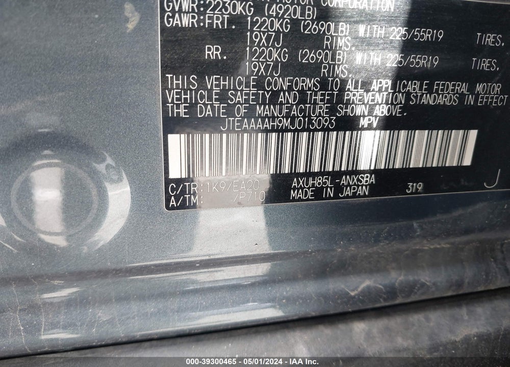2021 TOYOTA VENZA LIMITED VIN: JTEAAAAH9MJ013093