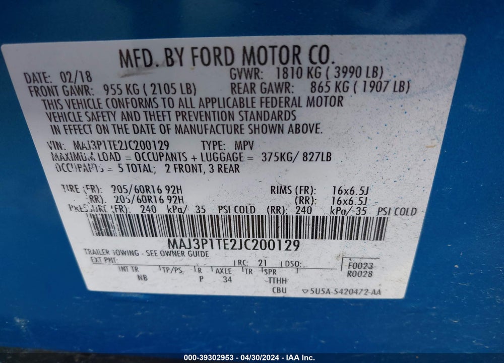 2018 FORD ECOSPORT SE VIN: MAJ3P1TE2JC200129