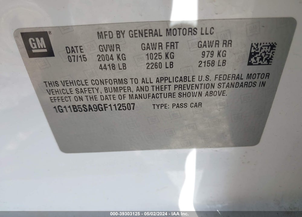 2016 CHEVROLET MALIBU LIMITED LS VIN: 1G11B5SA9GF112507