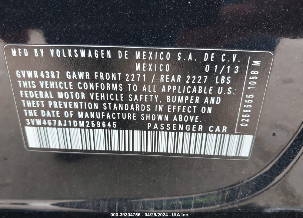 2013 VOLKSWAGEN JETTA GLI AUTOBAHN VIN: 3VW467AJ1DM259645