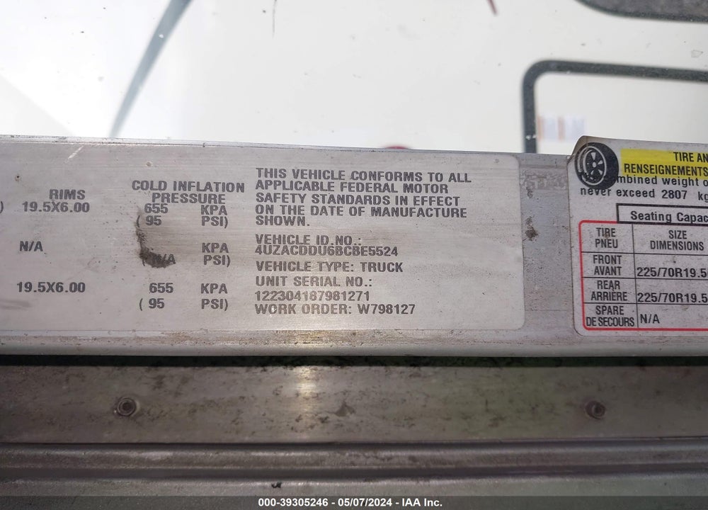 2011 FREIGHTLINER CHASSIS VIN: 4UZACDDU6BCBE5524