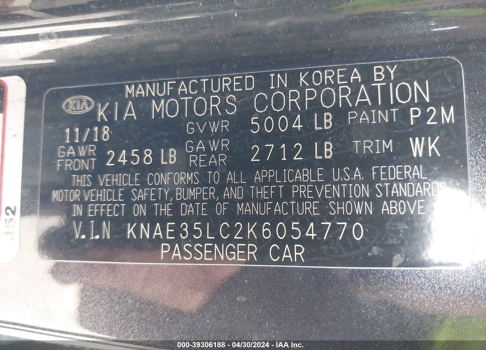 2019 KIA STINGER GT VIN: KNAE35LC2K6054770