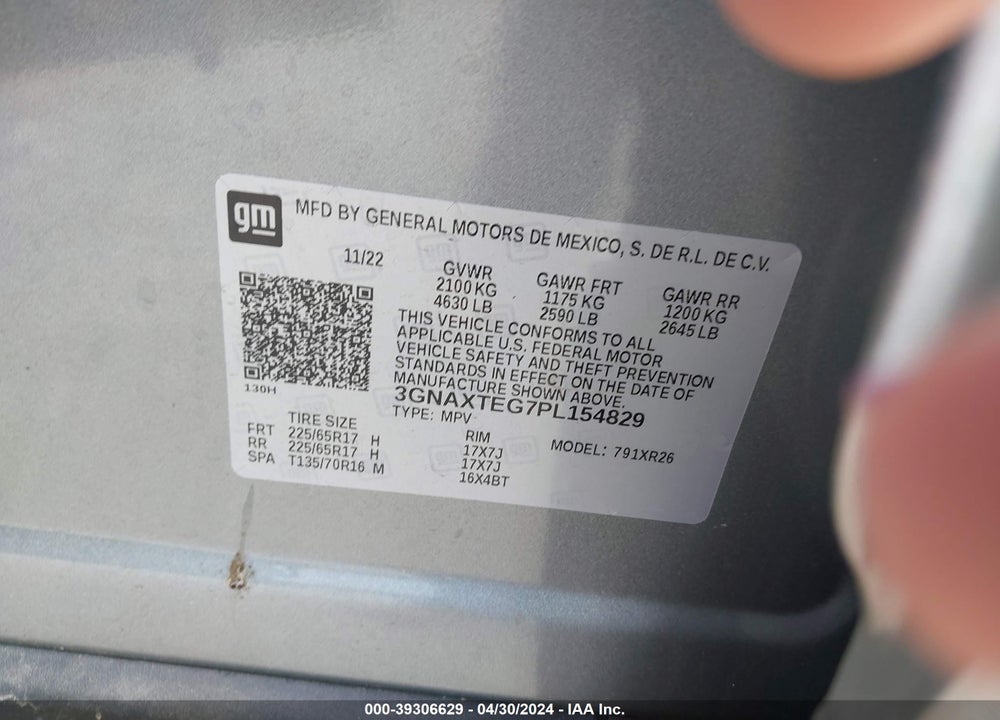 2023 CHEVROLET EQUINOX LT VIN: 3GNAXTEG7PL154829