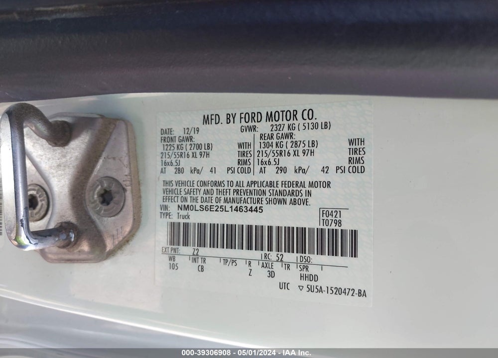 2020 FORD TRANSIT CONNECT XL VIN: NM0LS6E25L1463445