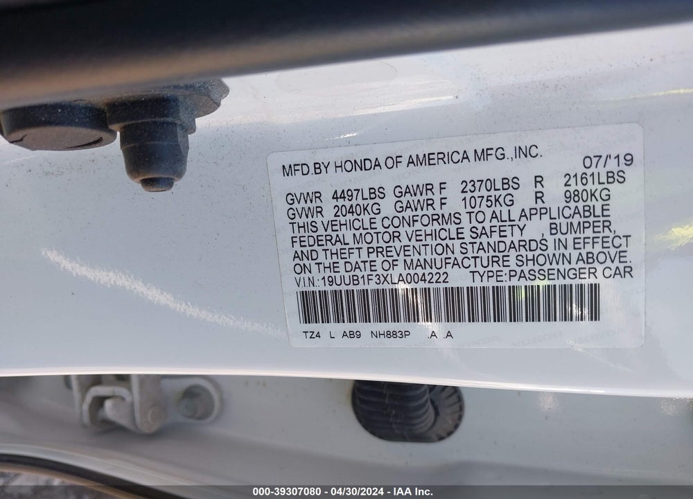 2020 ACURA TLX STANDARD VIN: 19UUB1F3XLA004222