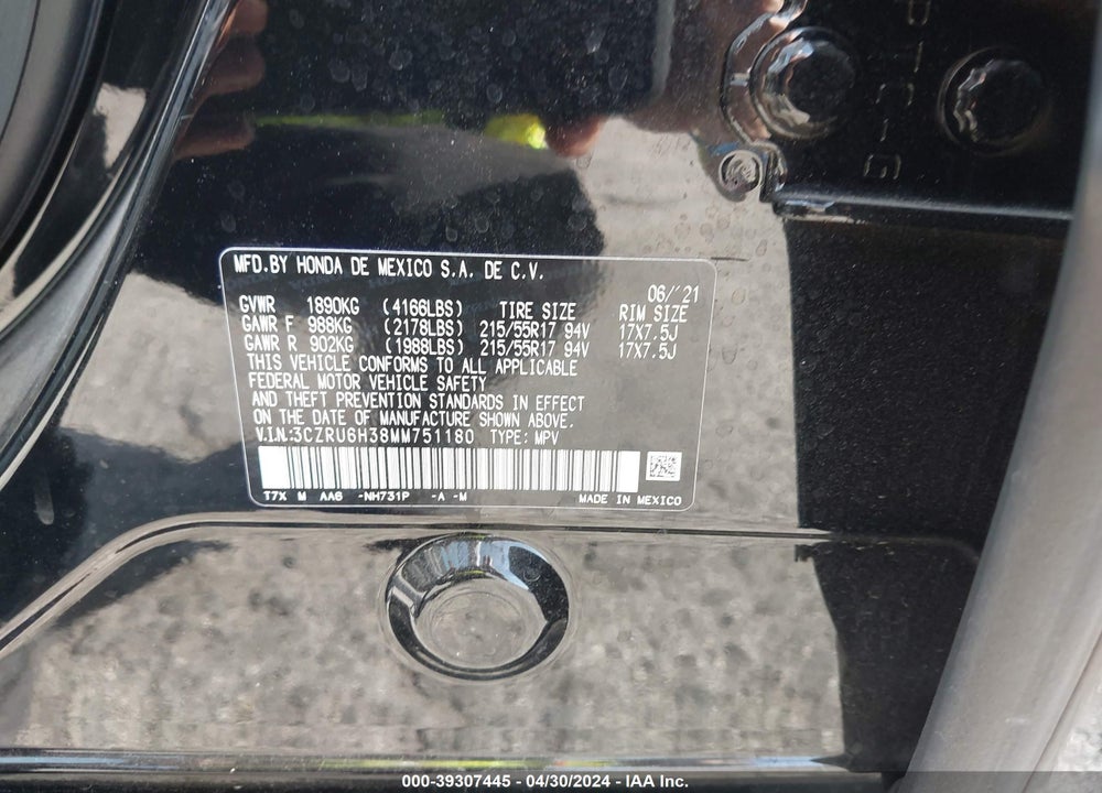 2021 HONDA HR-V AWD LX VIN: 3CZRU6H38MM751180