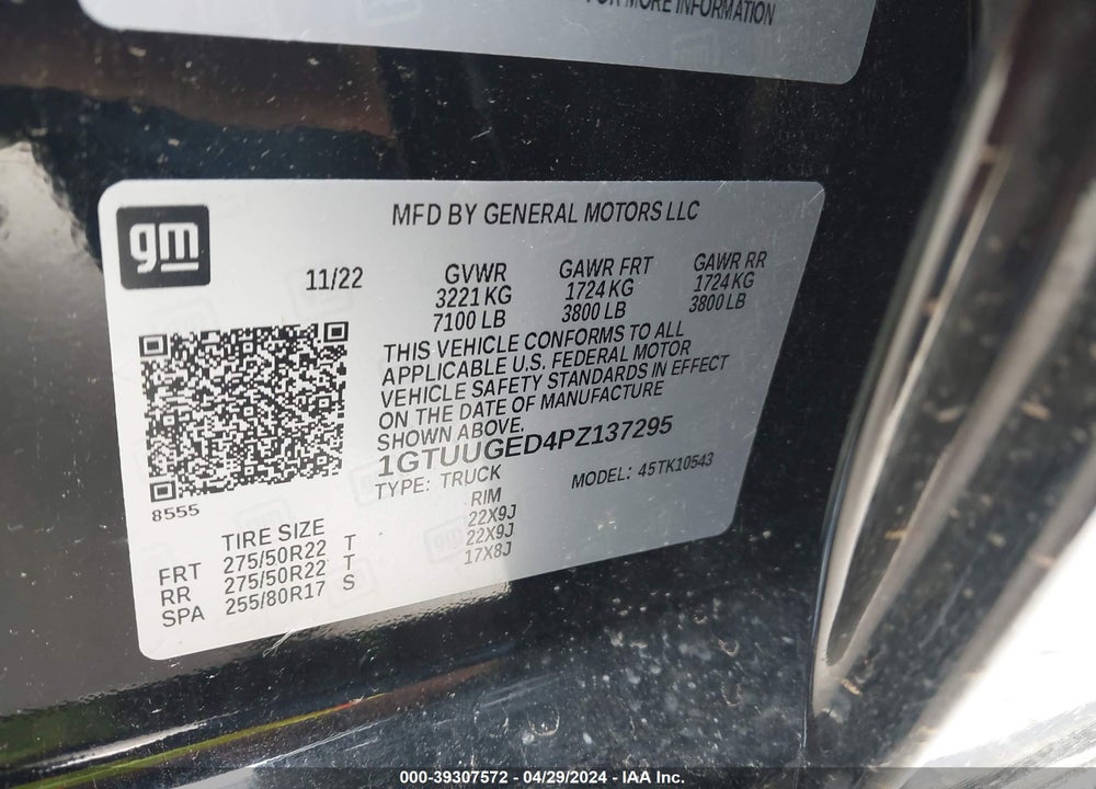 2023 GMC SIERRA 1500 4WD SHORT BOX DENALI VIN: 1GTUUGED4PZ137295