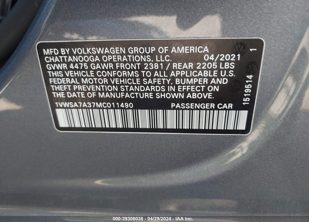 2021 VOLKSWAGEN PASSAT 2.0T SE VIN: 1VWSA7A37MC011490