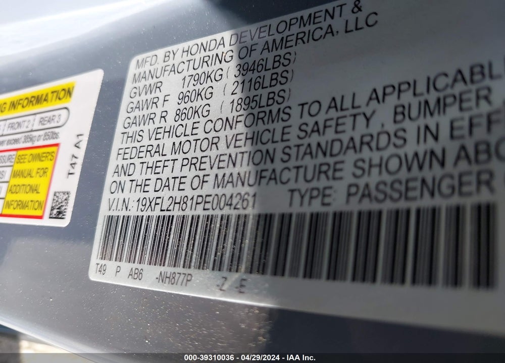 2023 HONDA CIVIC SPORT VIN: 19XFL2H81PE004261