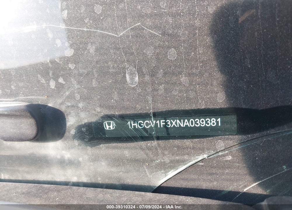 2022 HONDA ACCORD SPORT VIN: 1HGCV1F3XNA039381