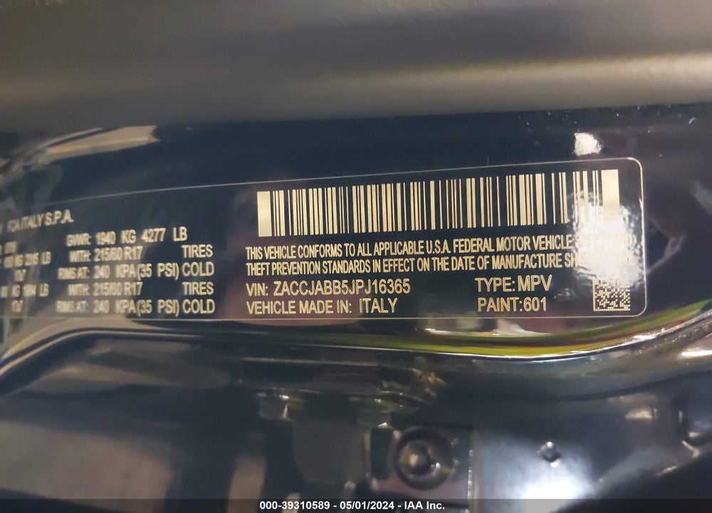 2018 JEEP RENEGADE LATITUDE FWD VIN: ZACCJABB5JPJ16365