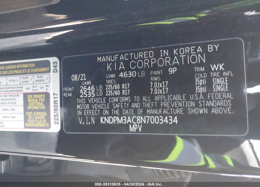 2022 KIA SPORTAGE LX VIN: KNDPM3AC8N7003434
