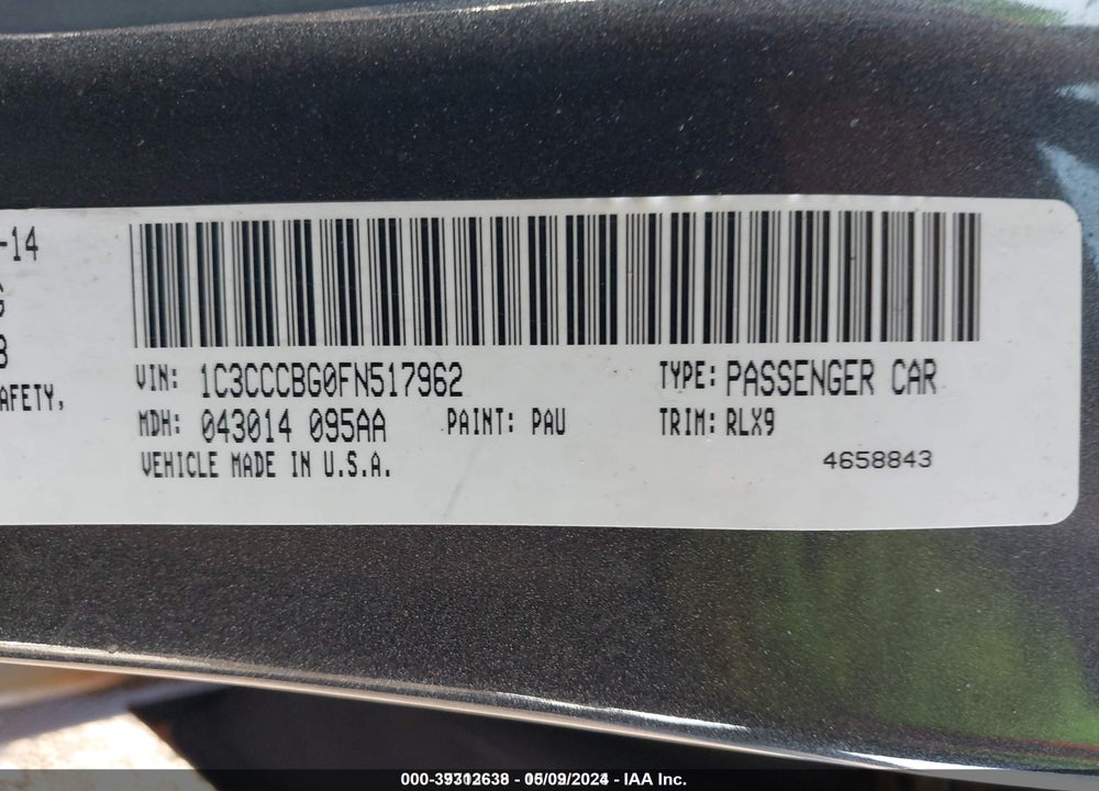 2015 CHRYSLER 200 S VIN: 1C3CCCBG0FN517962