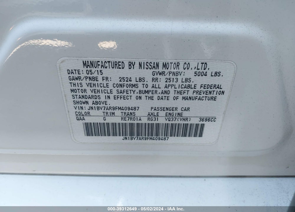 2015 INFINITI Q50 VIN: JN1BV7AR9FM409487
