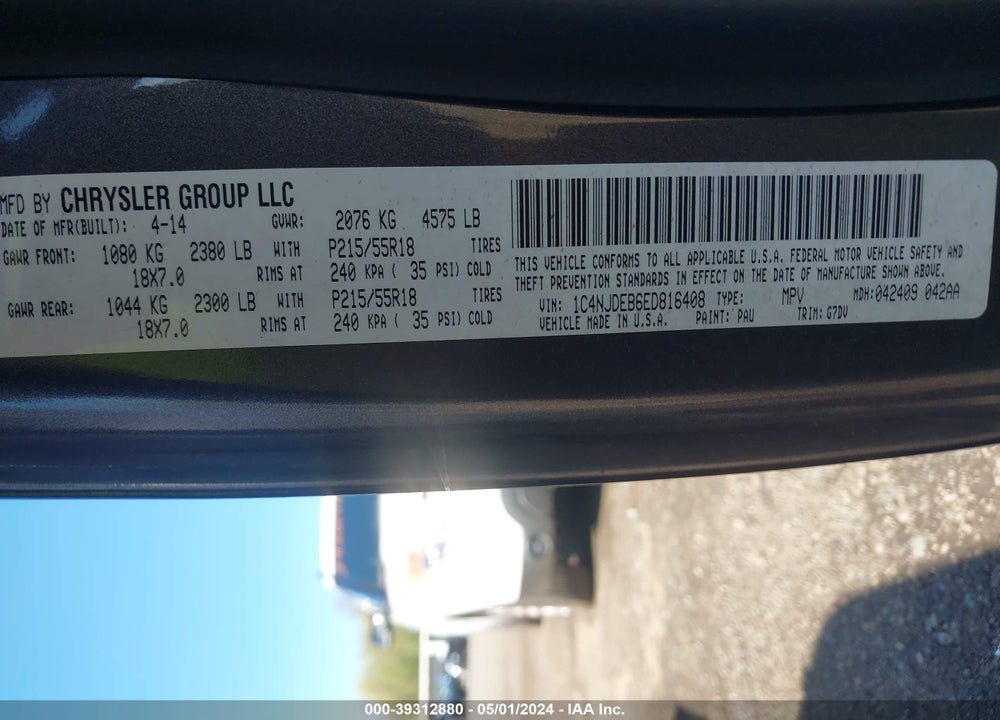 2014 JEEP COMPASS LATITUDE VIN: 1C4NJDEB6ED816408