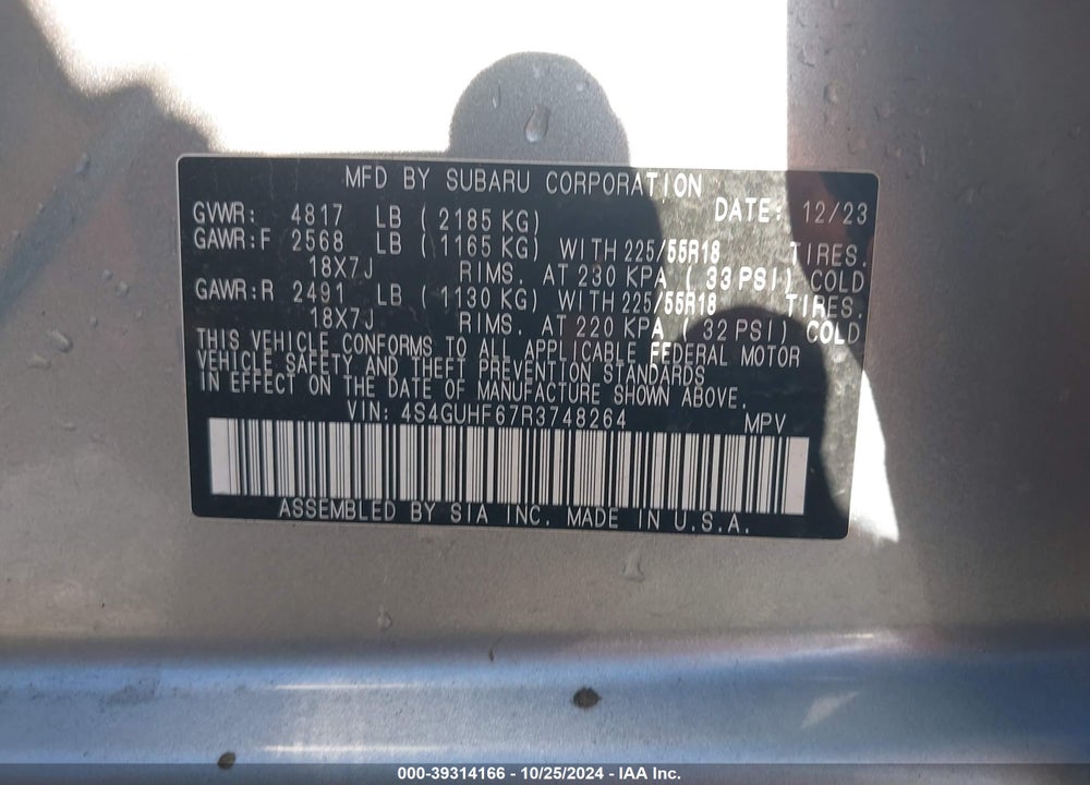 2024 SUBARU CROSSTREK SPORT VIN: 4S4GUHF67R3748264