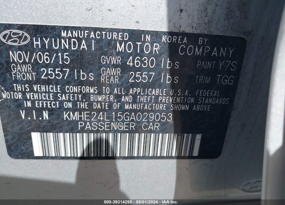 2016 HYUNDAI SONATA HYBRID SE VIN: KMHE24L15GA029053