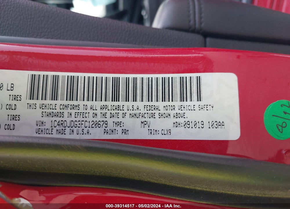 2015 DODGE DURANGO LIMITED VIN: 1C4RDJDG3FC120679