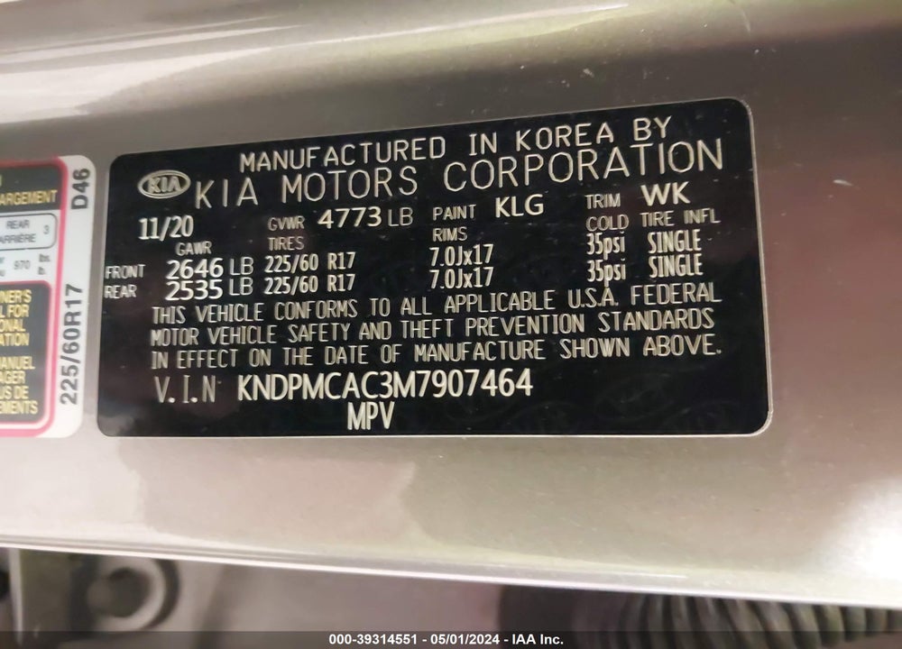 2021 KIA SPORTAGE LX VIN: KNDPMCAC3M7907464