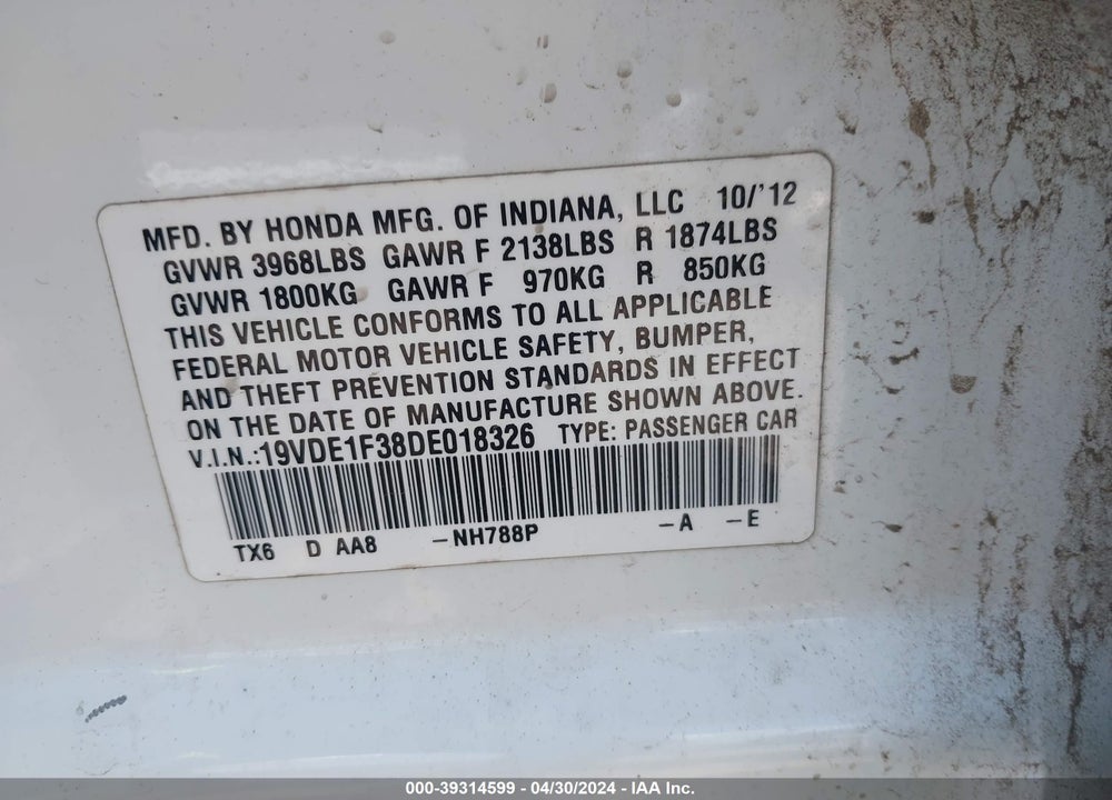 2013 ACURA ILX 2.0L VIN: 19VDE1F38DE018326