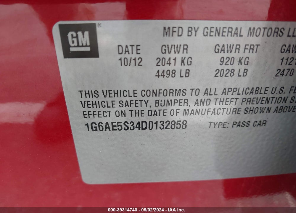 2013 CADILLAC ATS PREMIUM VIN: 1G6AE5S34D0132858