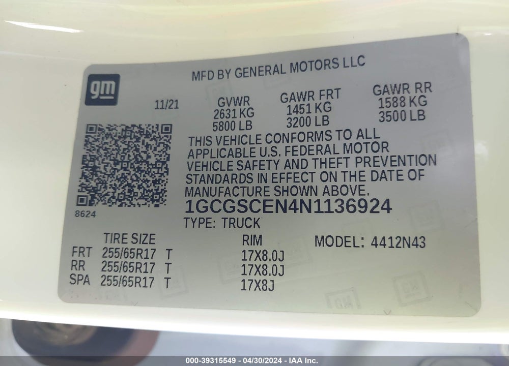 2022 CHEVROLET COLORADO 2WD SHORT BOX LT VIN: 1GCGSCEN4N1136924