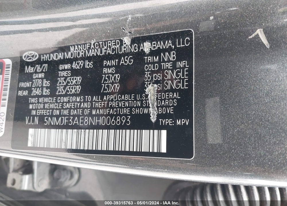 2022 HYUNDAI TUCSON SEL VIN: 5NMJF3AE8NH006893