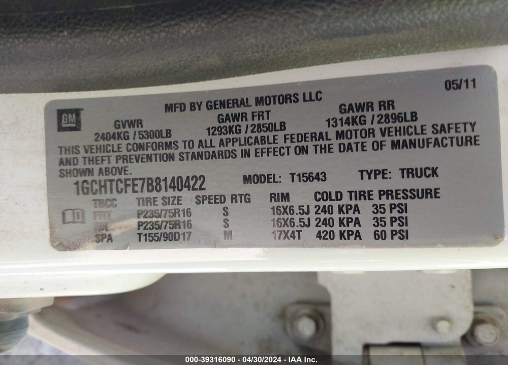 2011 CHEVROLET COLORADO 1LT VIN: 1GCHTCFE7B8140422