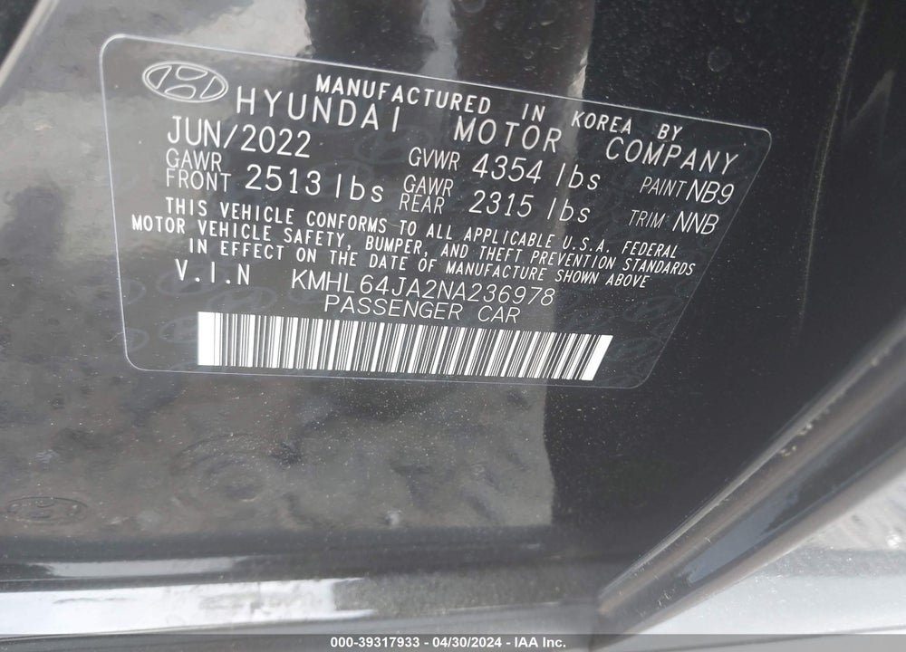 2022 HYUNDAI SONATA SEL VIN: KMHL64JA2NA236978