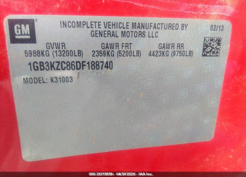 2013 CHEVROLET SILVERADO 3500HD CHASSIS WORK TRUCK VIN: 1GB3KZC86DF188740